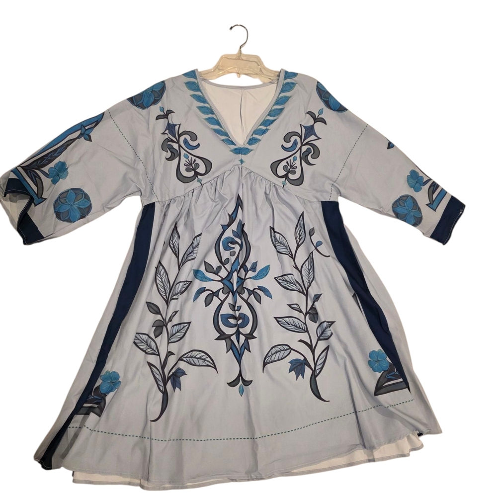 Floral Embroidered Blue and White Dress